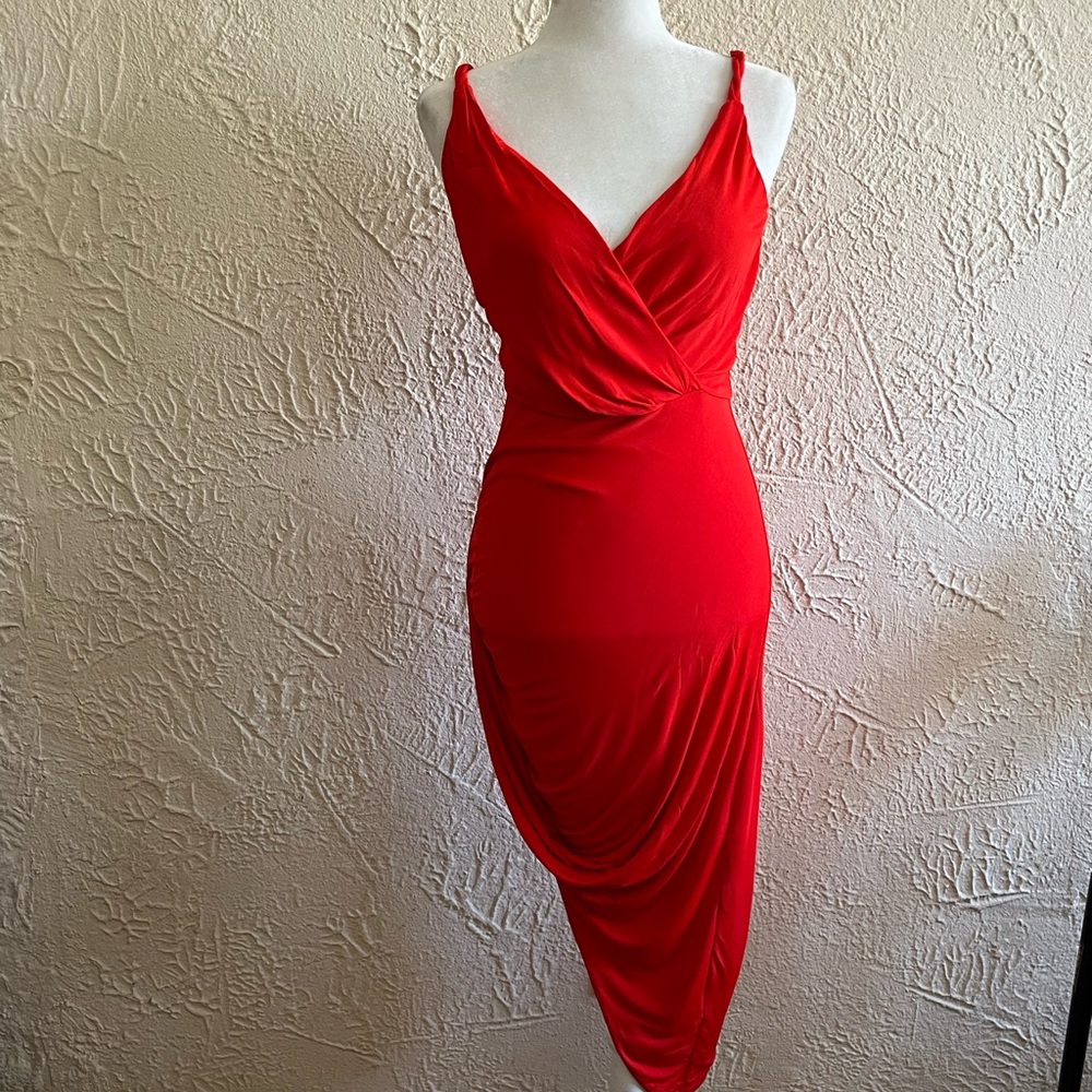 Bebe Red/Orange Asymmetrical Dress